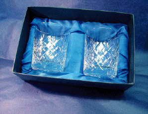 Full Cut Crystal Whiskey Tumblers with panel. Boxed in pairs